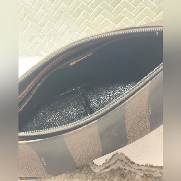 Vintage Fendi Pequin Striped Coated Canvas Crossbody Bag Women’s Brown and black - Picture 7 of 7